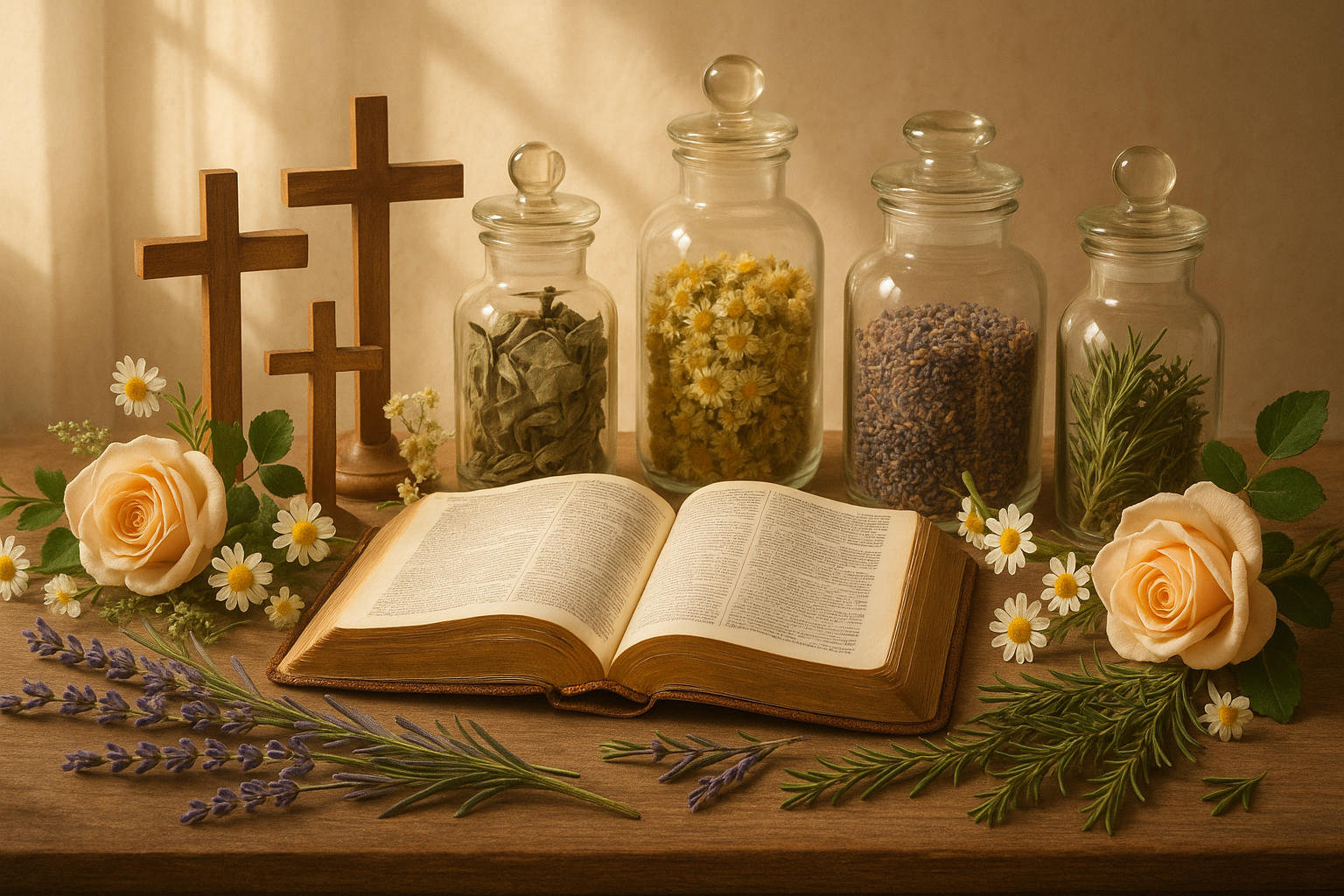 christian faith based, herbal, elegant, bible, flowers, apothecary